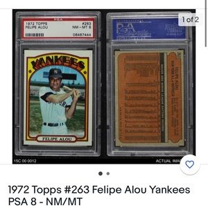 1972 Felipe alou Yankees psa 8 not in casing. Card only